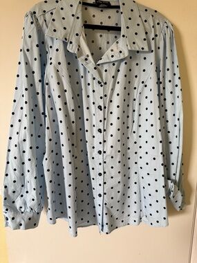 Polka Dot Button-Up Shirt in Light Blue and Black